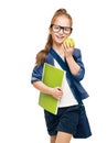 School Child, Girl in Glasses with Book and Apple, Student Kid Royalty Free Stock Photo