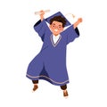 School child in graduation gown, cap. Happy kid student in glasses, graduating. Cute smart boy in master hat, wunderkind Royalty Free Stock Photo