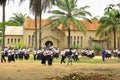 School children in africa outside church