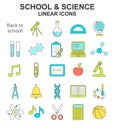 School children colored line style icons set Royalty Free Stock Photo