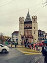 School children crossing the street at Gate of Spalen, Basel