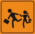 School children crossing zone, caution. Traffic sign. Royalty Free Stock Photo