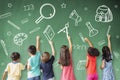 Children drawing learn stuff icon on the chalkboard Royalty Free Stock Photo