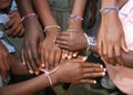 School children and new friendship bracelets. Royalty Free Stock Photo