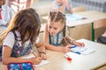 School children are participating actively in class. Education, homework concept Royalty Free Stock Photo