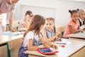 School children are participating actively in class. Education, homework concept Royalty Free Stock Photo