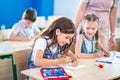School children are participating actively in class. Education, homework concept Royalty Free Stock Photo
