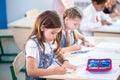 School children are participating actively in class. Education, homework concept Royalty Free Stock Photo