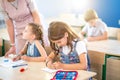 School children are participating actively in class. Education, homework concept Royalty Free Stock Photo