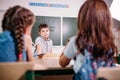 School children participating actively in class. Education, learning, high school Royalty Free Stock Photo