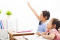 school children raised hands in class