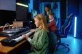 School children at sound record studio