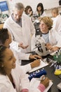 School children and their teacher in science class Royalty Free Stock Photo