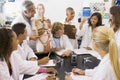 School children and their teacher in science class Royalty Free Stock Photo