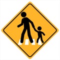 School children traffic sign. warning road sign with two school children crossing inside. School zone symbol. Beware kids crossing Royalty Free Stock Photo