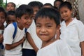 School children walk on the break