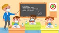 School class and COVID-19 rules vector illustration
