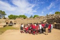 School class getting a tour in the roman theater of Merida