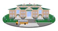 School, classic building on the circular platform of the lawn to the road,pedestrian crossing,with 3D effect section Royalty Free Stock Photo