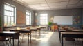 School classroom with school desks and blackboard. Generative Ai Royalty Free Stock Photo
