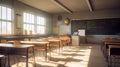 School classroom with school desks and blackboard. Generative Ai Royalty Free Stock Photo