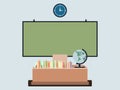 School classroom in flat style. School board on the wall, books on the table. Royalty Free Stock Photo