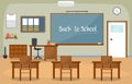 School Classroom Interior Room Blackboard Furniture Flat Design Vector