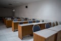 School classroom with window opened, clean and tidy ready for new students and semester start Royalty Free Stock Photo