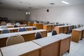 School classroom with window opened, clean and tidy ready for new students and semester start Royalty Free Stock Photo