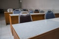 School classroom with window opened, clean and tidy ready for new students and semester start Royalty Free Stock Photo