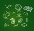 School clipart. Vector doodle school icons and symbols. Hand drawn stadying education objects