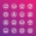 School and college, education line icons set