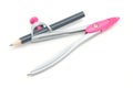 School compasses for sketching on a white background Royalty Free Stock Photo