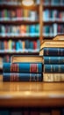 School concept, books on library shelf, back to school, blurred background Royalty Free Stock Photo
