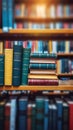 School concept, books on library shelf, back to school, blurred background Royalty Free Stock Photo