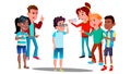 School Conflict, Sad Teenager Is Surrounded By Classmates Ridiculing Him Vector. Isolated Illustration