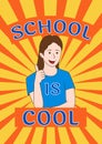 School is cool poster. Smiling Schoolgirl Shows Thumb Up Gesture