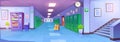 School corridor interior, cartoon college hallway Royalty Free Stock Photo