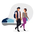 School couple flat vector illustration. First love concept. Teenage schoolboy and schoolgirl holding hands characters. Boyfriend