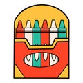 School crayon color pencils cartoon in doodle retro style. Back to school stationery element bold bright. Classic Royalty Free Stock Photo