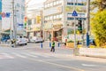 School crossing guard at corner Royalty Free Stock Photo