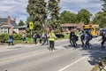 School crossing guard helps children to cross the street. Royalty Free Stock Photo