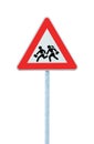 School Crossing Roadside Warning Sign Isolated Royalty Free Stock Photo