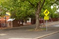 School crossing sign adjacent to a local school in the rural town of Ballarat