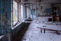 School in dead abandoned ghost town of Pripyat in Chernobyl exclusion zone Royalty Free Stock Photo