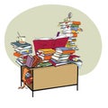 School Desk with books, literature and the library