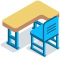 School desk and chair, perspective side view with shadow. Student chair used in classroom with table Royalty Free Stock Photo