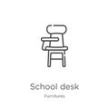 school desk icon vector from furnitures collection. Thin line school desk outline icon vector illustration. Outline, thin line