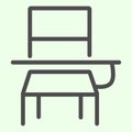 School desk line icon. Classroom student table and chair outline style pictogram on white background. Education and