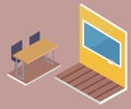 School Desk Side View and Blackboard 3D Vector